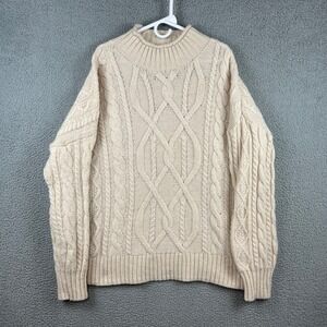 LL Bean Wool Alpaca Blend Cable Knit Mock Neck Sweater Cream XL 523236